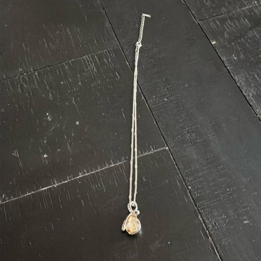 Silver Tone 18 KRGP Gold Plated Teardrop Rhinestone Charm Necklace Peach - Picture 2 of 11